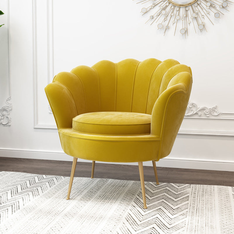 28.74" L x 28.74" W x 30.70" H Barrel Chair Sewn Pillow Back Accent Chair Yellow Suede Clearhalo 'Accent Chairs' 'accent_chairs' 'Chairs & Seating' 'furn' 'furn_accent_chairs' 'Furniture' 'furniture_accent_chairs' 'Living Room Furniture' 4994289