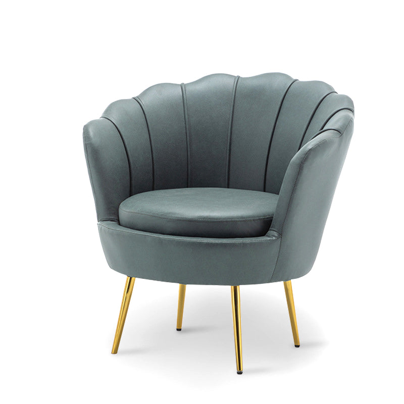 28.74" L x 28.74" W x 30.70" H Barrel Chair Sewn Pillow Back Accent Chair Blackish Green Faux Leather Clearhalo 'Accent Chairs' 'accent_chairs' 'Chairs & Seating' 'furn' 'furn_accent_chairs' 'Furniture' 'furniture_accent_chairs' 'Living Room Furniture' 4994297