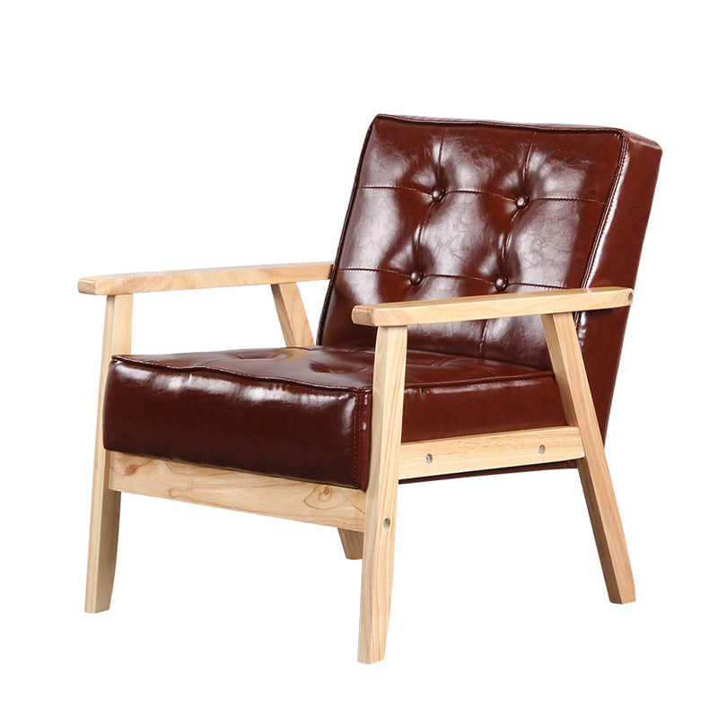 Square arm 25.5"W Faux Leather Arm Chair with Basic Four Legs and Tufted Back Red Natural Wood Clearhalo 'Accent Chairs' 'accent_chairs' 'Chairs & Seating' 'furn' 'furn_accent_chairs' 'Furniture' 'furniture_accent_chairs' 'Living Room Furniture' 4994367