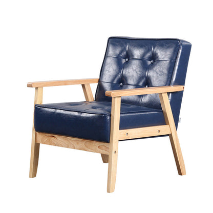 Square arm 25.5"W Faux Leather Arm Chair with Basic Four Legs and Tufted Back Blue Natural Wood Clearhalo 'Accent Chairs' 'accent_chairs' 'Chairs & Seating' 'furn' 'furn_accent_chairs' 'Furniture' 'furniture_accent_chairs' 'Living Room Furniture' 4994368