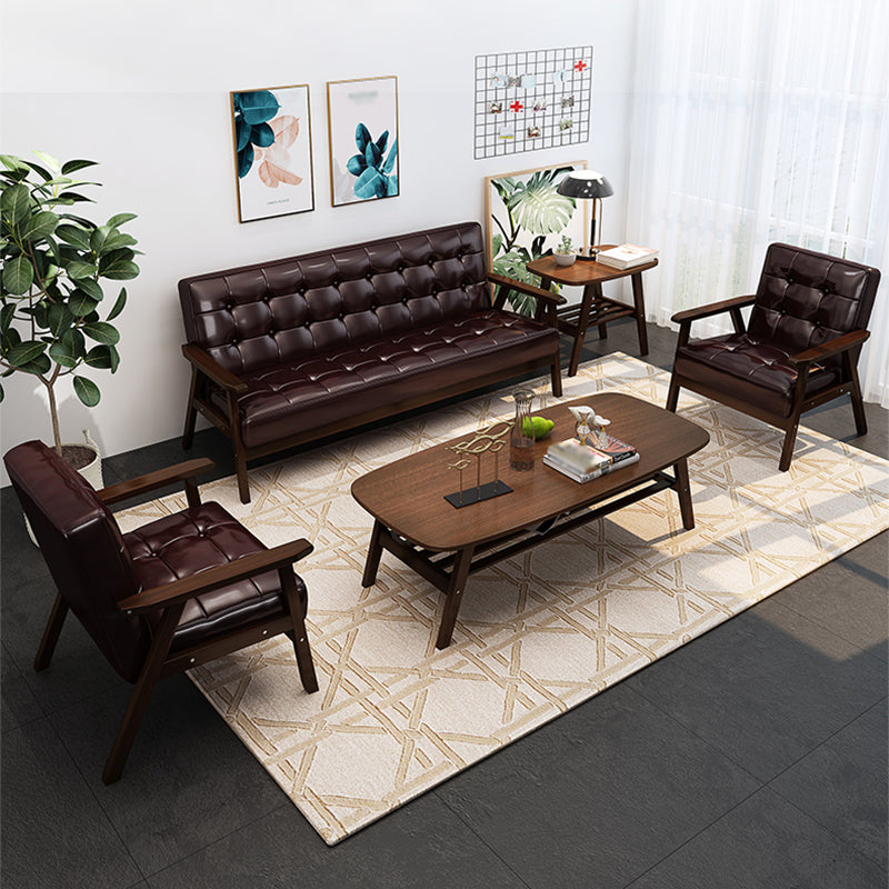 Square arm 25.5"W Faux Leather Arm Chair with Basic Four Legs and Tufted Back Clearhalo 'Accent Chairs' 'accent_chairs' 'Chairs & Seating' 'furn' 'furn_accent_chairs' 'Furniture' 'furniture_accent_chairs' 'Living Room Furniture' 4994369