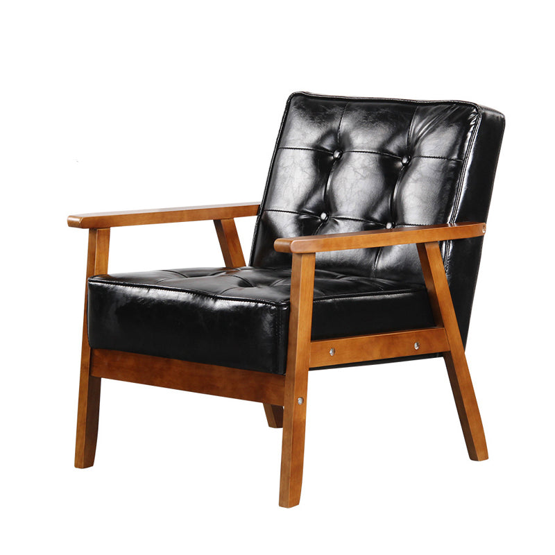 Square arm 25.5"W Faux Leather Arm Chair with Basic Four Legs and Tufted Back Black Walnut Clearhalo 'Accent Chairs' 'accent_chairs' 'Chairs & Seating' 'furn' 'furn_accent_chairs' 'Furniture' 'furniture_accent_chairs' 'Living Room Furniture' 4994372