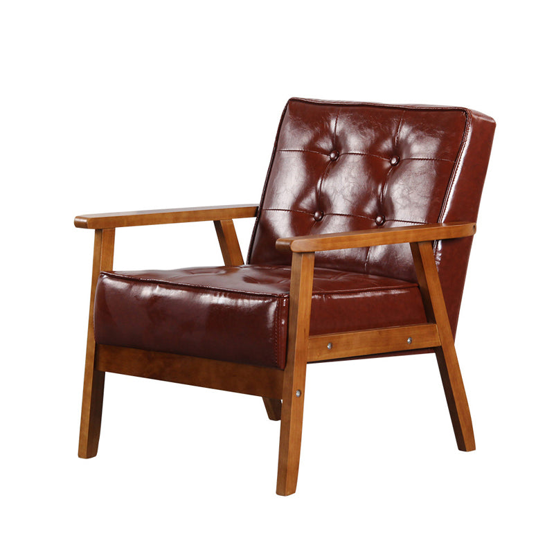 Square arm 25.5"W Faux Leather Arm Chair with Basic Four Legs and Tufted Back Red Walnut Clearhalo 'Accent Chairs' 'accent_chairs' 'Chairs & Seating' 'furn' 'furn_accent_chairs' 'Furniture' 'furniture_accent_chairs' 'Living Room Furniture' 4994374