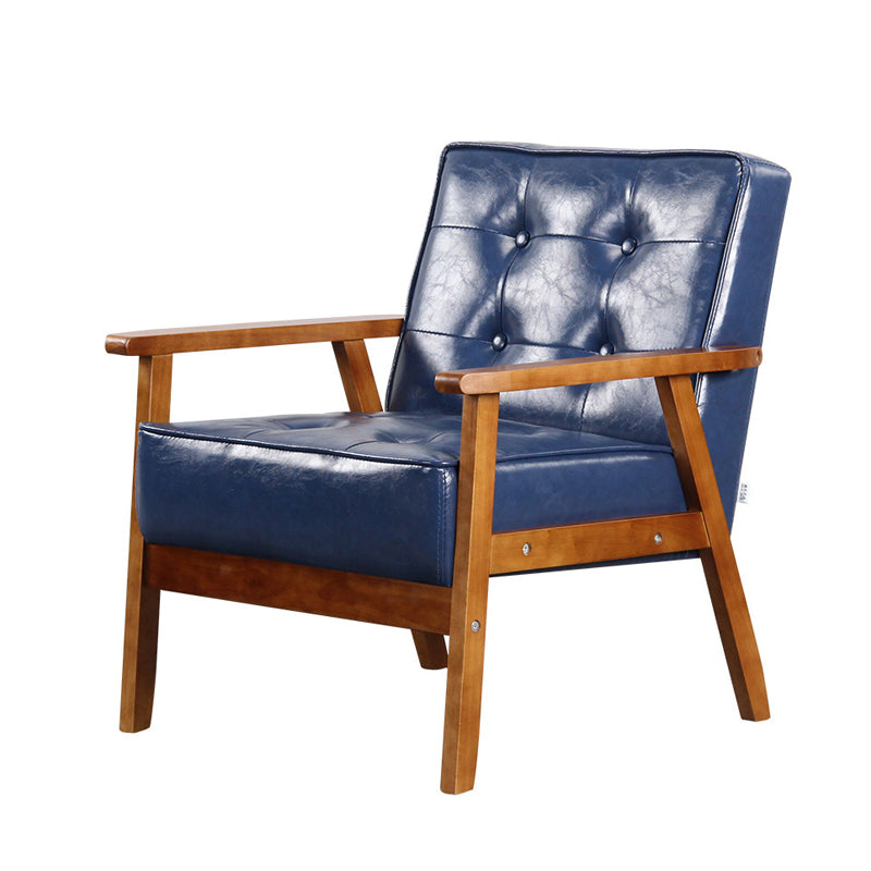 Square arm 25.5"W Faux Leather Arm Chair with Basic Four Legs and Tufted Back Blue Walnut Clearhalo 'Accent Chairs' 'accent_chairs' 'Chairs & Seating' 'furn' 'furn_accent_chairs' 'Furniture' 'furniture_accent_chairs' 'Living Room Furniture' 4994376