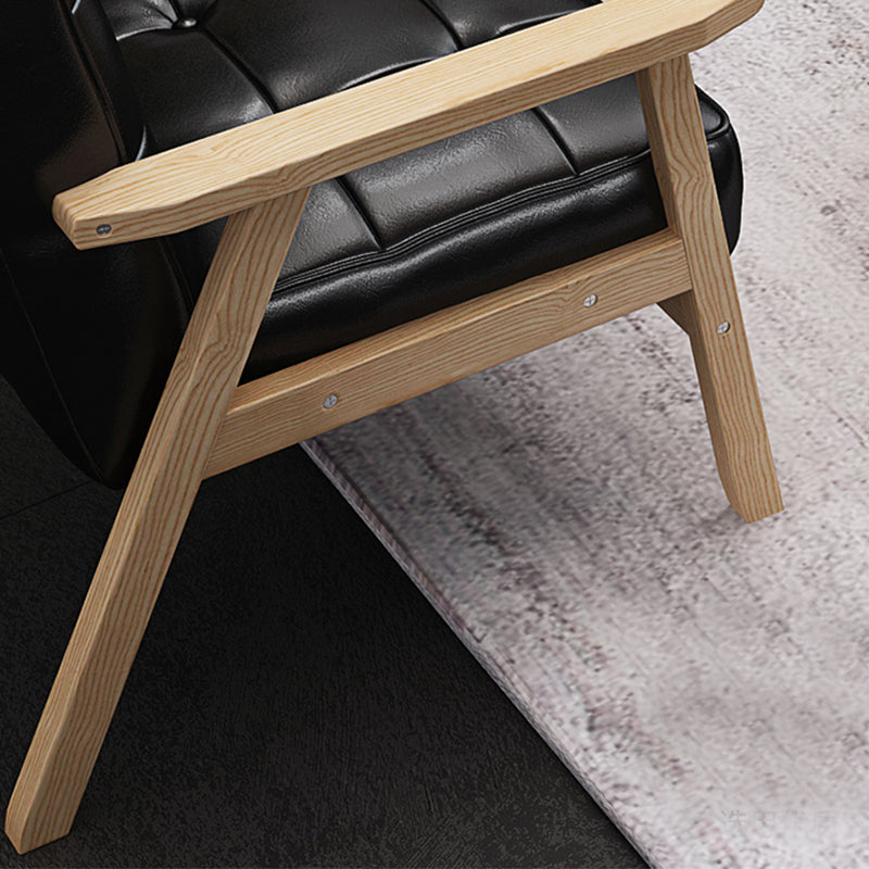 Square arm 25.5"W Faux Leather Arm Chair with Basic Four Legs and Tufted Back Clearhalo 'Accent Chairs' 'accent_chairs' 'Chairs & Seating' 'furn' 'furn_accent_chairs' 'Furniture' 'furniture_accent_chairs' 'Living Room Furniture' 4994377