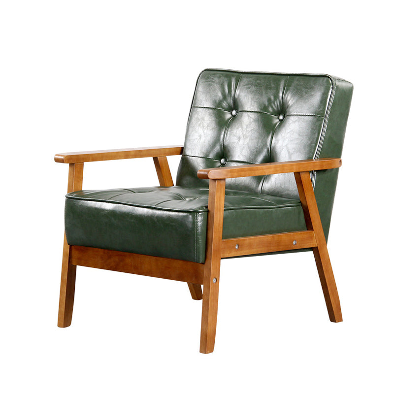 Square arm 25.5"W Faux Leather Arm Chair with Basic Four Legs and Tufted Back Green Walnut Clearhalo 'Accent Chairs' 'accent_chairs' 'Chairs & Seating' 'furn' 'furn_accent_chairs' 'Furniture' 'furniture_accent_chairs' 'Living Room Furniture' 4994378