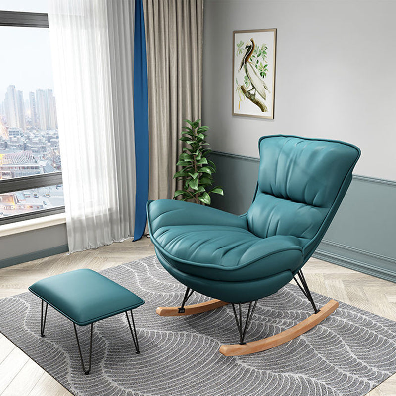 35.82" L x 39.76" W x 34.25" H Armless Lounge Chair with Ottoman for Living Room Dark Green Faux Leather Clearhalo 'Accent Chairs' 'accent_chairs' 'Chairs & Seating' 'furn' 'furn_accent_chairs' 'Furniture' 'furniture_accent_chairs' 'Living Room Furniture' 4994395