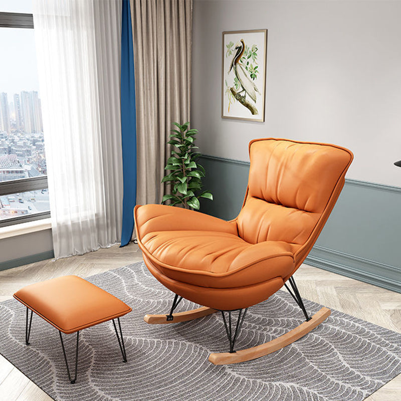 35.82" L x 39.76" W x 34.25" H Armless Lounge Chair with Ottoman for Living Room Orange Faux Leather Clearhalo 'Accent Chairs' 'accent_chairs' 'Chairs & Seating' 'furn' 'furn_accent_chairs' 'Furniture' 'furniture_accent_chairs' 'Living Room Furniture' 4994396