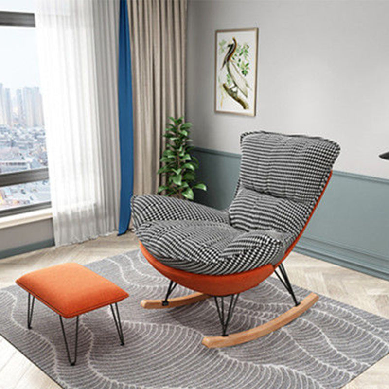 35.82" L x 39.76" W x 34.25" H Armless Lounge Chair with Ottoman for Living Room Orange Houndstooth Faux Leather Clearhalo 'Accent Chairs' 'accent_chairs' 'Chairs & Seating' 'furn' 'furn_accent_chairs' 'Furniture' 'furniture_accent_chairs' 'Living Room Furniture' 4994398