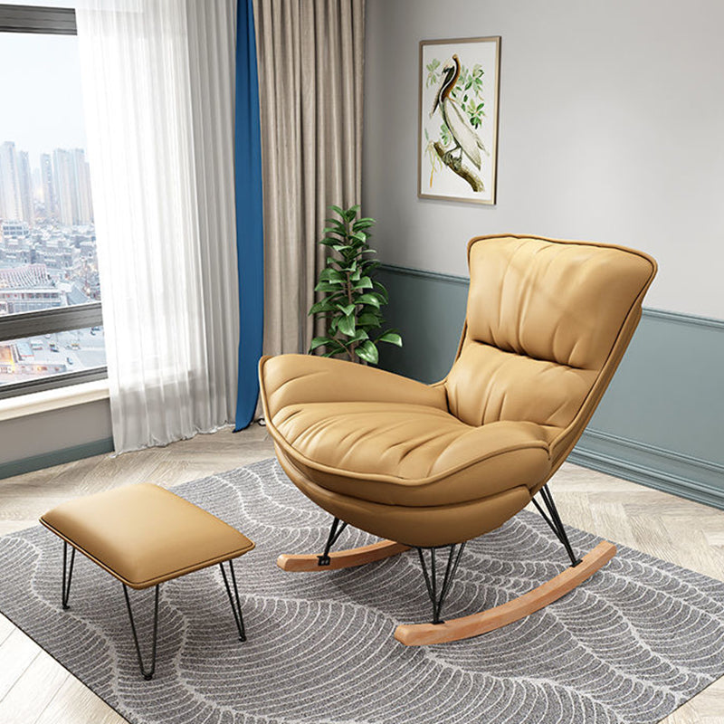 35.82" L x 39.76" W x 34.25" H Armless Lounge Chair with Ottoman for Living Room Yellow Faux Leather Clearhalo 'Accent Chairs' 'accent_chairs' 'Chairs & Seating' 'furn' 'furn_accent_chairs' 'Furniture' 'furniture_accent_chairs' 'Living Room Furniture' 4994403