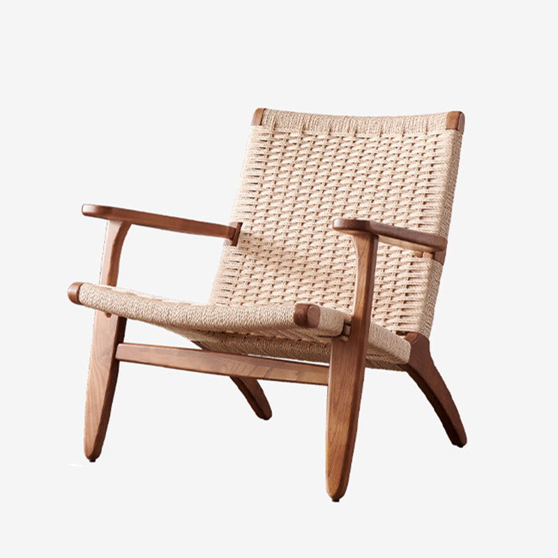 25.59" L x 31.88" W x 25.98" H Brown/Nautral Woven Accent Chair Solid Wood Lounge Chair Fabric Walnut Square Arm Clearhalo 'Accent Chairs' 'accent_chairs' 'Chairs & Seating' 'furn' 'furn_accent_chairs' 'Furniture' 'furniture_accent_chairs' 'Living Room Furniture' 4994413