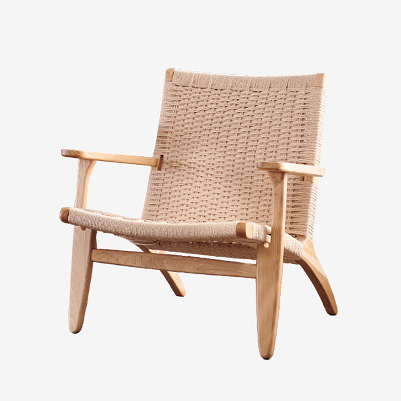 25.59" L x 31.88" W x 25.98" H Brown/Nautral Woven Accent Chair Solid Wood Lounge Chair Fabric Natural Wood Square Arm Clearhalo 'Accent Chairs' 'accent_chairs' 'Chairs & Seating' 'furn' 'furn_accent_chairs' 'Furniture' 'furniture_accent_chairs' 'Living Room Furniture' 4994419