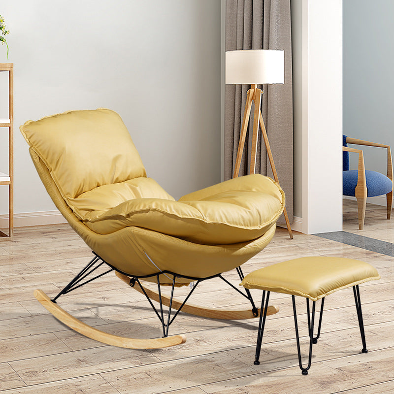 26.77" L x 37.40" W x 32.28" H Armless Upholstered Lounge Chair with Ottoman for Bedroom Ginger Faux Leather Clearhalo 'Accent Chairs' 'accent_chairs' 'Chairs & Seating' 'furn' 'furn_accent_chairs' 'Furniture' 'furniture_accent_chairs' 'Living Room Furniture' 4994463