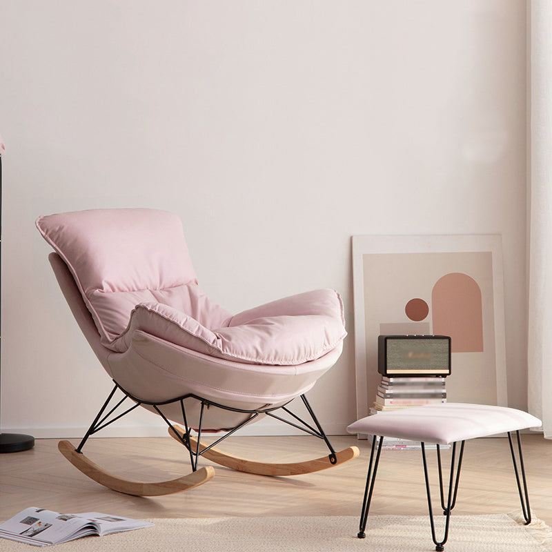 26.77" L x 37.40" W x 32.28" H Armless Upholstered Lounge Chair with Ottoman for Bedroom Pink Faux Leather Clearhalo 'Accent Chairs' 'accent_chairs' 'Chairs & Seating' 'furn' 'furn_accent_chairs' 'Furniture' 'furniture_accent_chairs' 'Living Room Furniture' 4994464