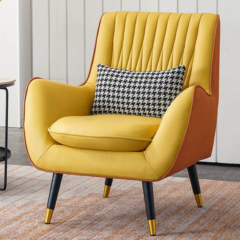 Faux Leather 31.5"W x 27.5"D x 35.4"H Armchair with Basic Four Legs for Bedroom Orange Yellow Clearhalo 'Accent Chairs' 'accent_chairs' 'Chairs & Seating' 'furn' 'furn_accent_chairs' 'Furniture' 'furniture_accent_chairs' 'Living Room Furniture' 4994481