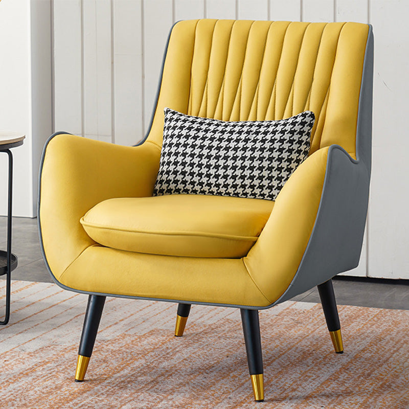 Faux Leather 31.5"W x 27.5"D x 35.4"H Armchair with Basic Four Legs for Bedroom Grey-Light Yellow Clearhalo 'Accent Chairs' 'accent_chairs' 'Chairs & Seating' 'furn' 'furn_accent_chairs' 'Furniture' 'furniture_accent_chairs' 'Living Room Furniture' 4994487