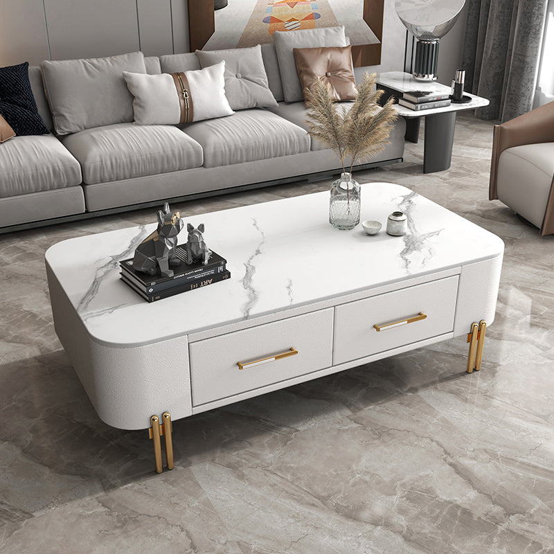 4 Legs Steel Frame Base Design Grey/white Rock Slab Top Coffee Table 14"H x 39"L x 20"W White White Clearhalo 'Coffee & Accent Tables' 'Coffee Tables' 'coffee_tables' 'Furniture' 'furniture_coffee_tables' 'Living Room Furniture' 5000799