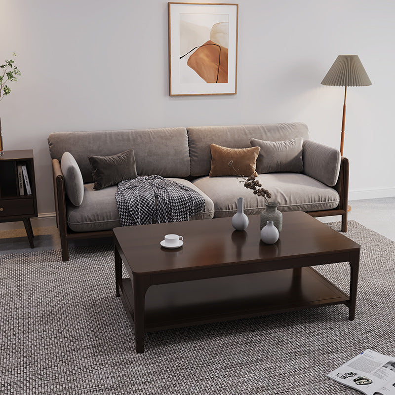 Modern Wooden 4 Legs Coffee Table with Shelf Rectangular Cocktail Table in Oak/Walnut 39.5"L x 22"W x 18"H Walnut Clearhalo 'Coffee & Accent Tables' 'Coffee Tables' 'coffee_tables' 'furn' 'furn_coffee_tables' 'Furniture' 'furniture_coffee_tables' 'Living Room Furniture' 5000819