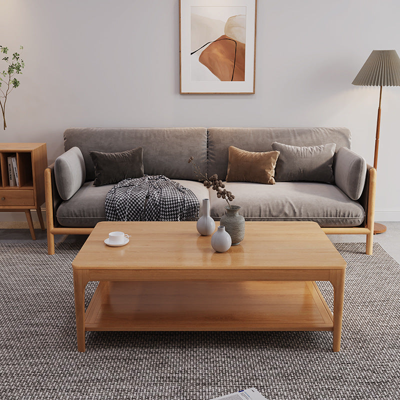 Modern Wooden 4 Legs Coffee Table with Shelf Rectangular Cocktail Table in Oak/Walnut 51"L x 29.5"W x 18"H Natural Clearhalo 'Coffee & Accent Tables' 'Coffee Tables' 'coffee_tables' 'furn' 'furn_coffee_tables' 'Furniture' 'furniture_coffee_tables' 'Living Room Furniture' 5000825