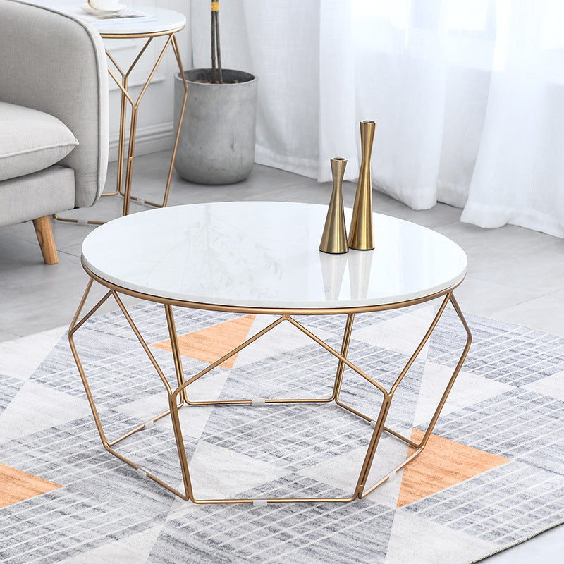 White Marble Frame 1 Coffee Table Modern Round Table for Living Room Gold Clearhalo 'Coffee & Accent Tables' 'Coffee Tables' 'coffee_tables' 'furn' 'furn_coffee_tables' 'Furniture' 'furniture_coffee_tables' 'Living Room Furniture' 5000864