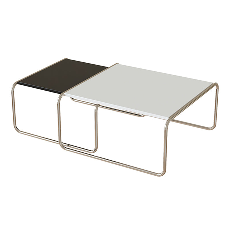 Sled 2 Nesting Coffee Table Modern Glass Coffee Table in Black and White 31.5"L x 31.5"W x 16"H + 28"L x 28"W x 16"H Black White Clearhalo 'Coffee & Accent Tables' 'Coffee Tables' 'coffee_tables' 'furn' 'furn_coffee_tables' 'Furniture' 'furniture_coffee_tables' 'Living Room Furniture' 5000924