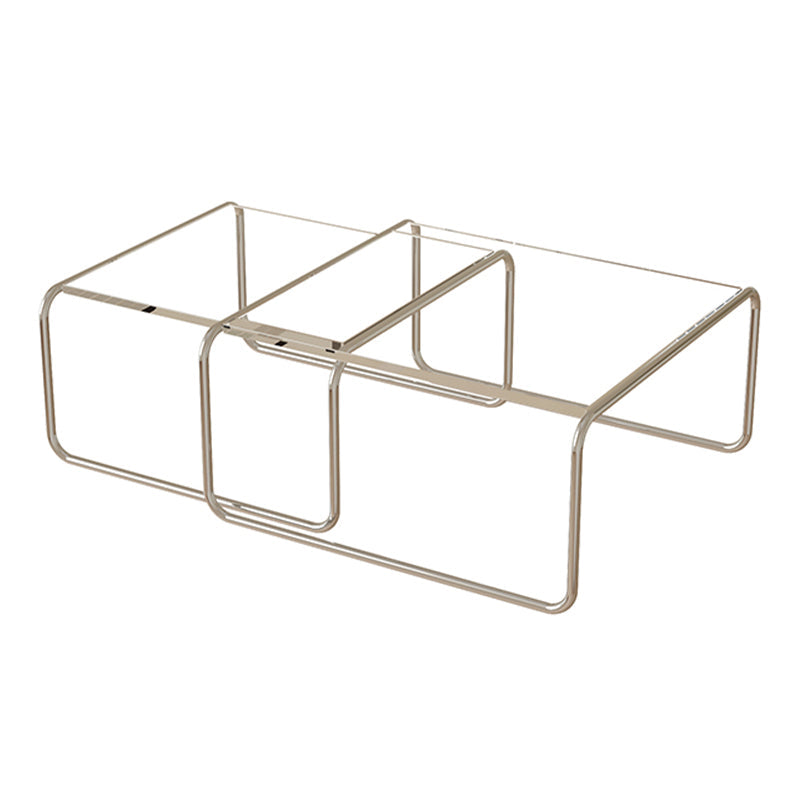 Sled 2 Nesting Coffee Table Modern Glass Coffee Table in Black and White 31.5"L x 31.5"W x 16"H + 28"L x 28"W x 16"H Clear Clearhalo 'Coffee & Accent Tables' 'Coffee Tables' 'coffee_tables' 'furn' 'furn_coffee_tables' 'Furniture' 'furniture_coffee_tables' 'Living Room Furniture' 5000928