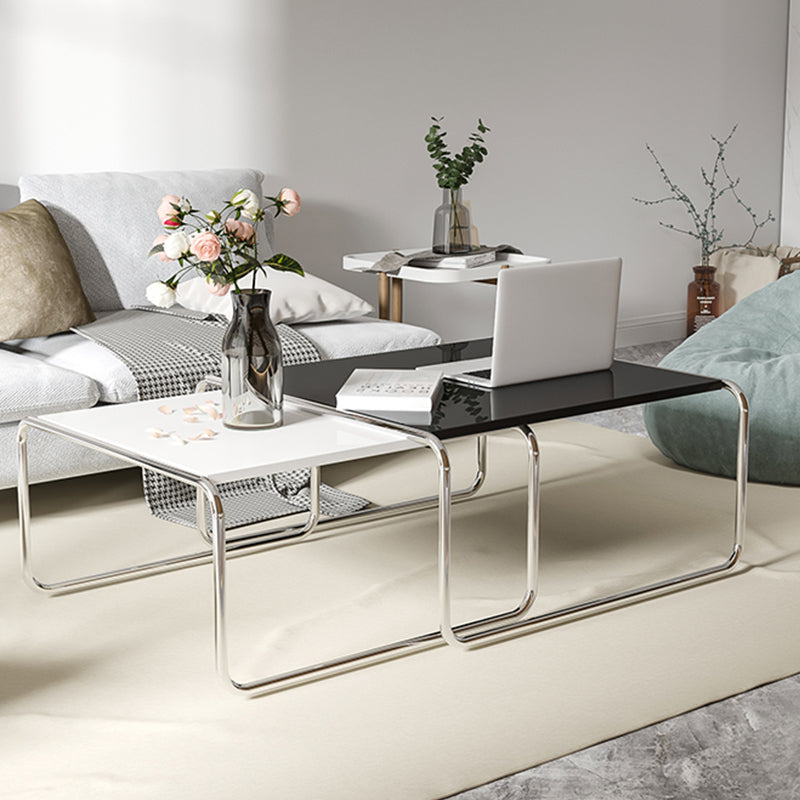 Sled 2 Nesting Coffee Table Modern Glass Coffee Table in Black and White 31.5"L x 31.5"W x 16"H + 28"L x 28"W x 16"H White Black Clearhalo 'Coffee & Accent Tables' 'Coffee Tables' 'coffee_tables' 'furn' 'furn_coffee_tables' 'Furniture' 'furniture_coffee_tables' 'Living Room Furniture' 5000933