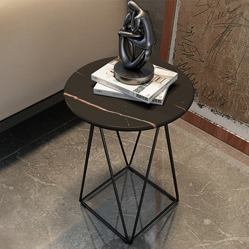 Frame Base Coffee Table Round Black/White Stone Cocktail Table 14"L x 14"W x 18.5"H Black Clearhalo 'Coffee & Accent Tables' 'Coffee Tables' 'coffee_tables' 'furn' 'furn_coffee_tables' 'Furniture' 'furniture_coffee_tables' 'Living Room Furniture' 5000952