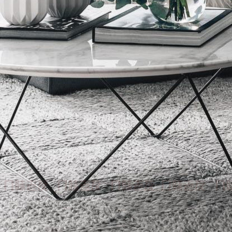 Frame Base Coffee Table Round Black/White Stone Cocktail Table Clearhalo 'Coffee & Accent Tables' 'Coffee Tables' 'coffee_tables' 'furn' 'furn_coffee_tables' 'Furniture' 'furniture_coffee_tables' 'Living Room Furniture' 5000955