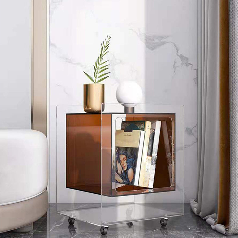 Modernism with Casters Coffee Table Acrylic 18.1'' Cocktail Table 18"L x 16"W x 24"H Brown Clearhalo 'Coffee & Accent Tables' 'Coffee Tables' 'coffee_tables' 'furn' 'furn_coffee_tables' 'Furniture' 'furniture_coffee_tables' 'Living Room Furniture' 5000985