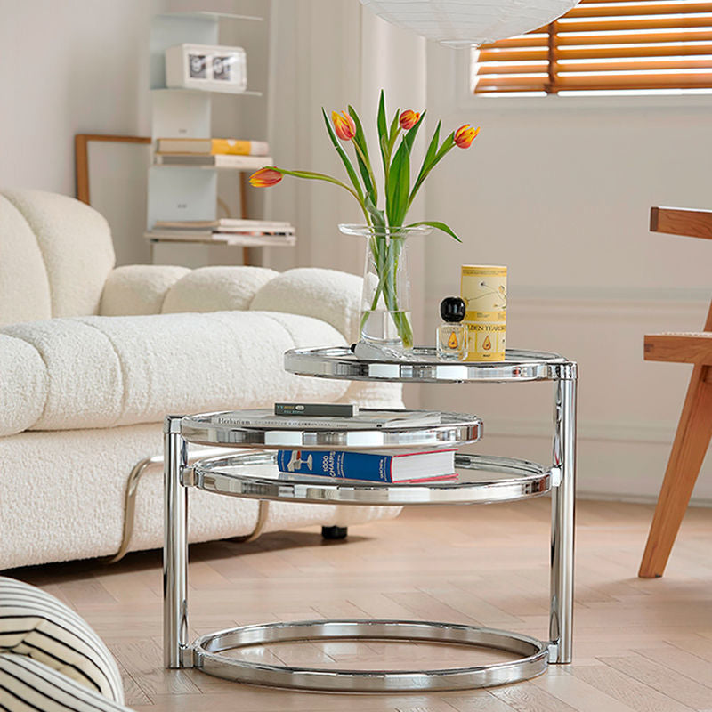 Round with Metal Accents Coffee Table Extendable Modern Glass Cocktail Table Clearhalo 'Coffee & Accent Tables' 'Coffee Tables' 'coffee_tables' 'furn' 'furn_coffee_tables' 'Furniture' 'furniture_coffee_tables' 'Living Room Furniture' 5001000