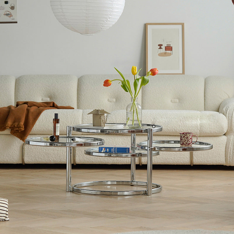 Round with Metal Accents Coffee Table Extendable Modern Glass Cocktail Table Clearhalo 'Coffee & Accent Tables' 'Coffee Tables' 'coffee_tables' 'furn' 'furn_coffee_tables' 'Furniture' 'furniture_coffee_tables' 'Living Room Furniture' 5001001