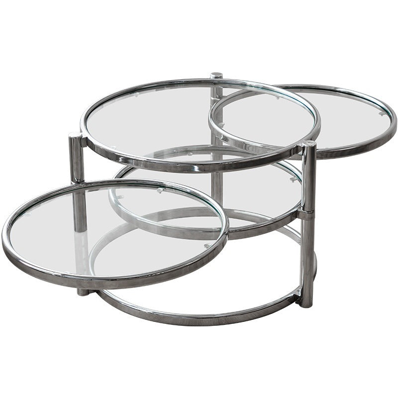 Round with Metal Accents Coffee Table Extendable Modern Glass Cocktail Table Clearhalo 'Coffee & Accent Tables' 'Coffee Tables' 'coffee_tables' 'furn' 'furn_coffee_tables' 'Furniture' 'furniture_coffee_tables' 'Living Room Furniture' 5001002