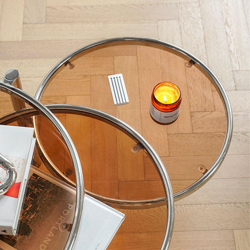 Round with Metal Accents Coffee Table Extendable Modern Glass Cocktail Table Clearhalo 'Coffee & Accent Tables' 'Coffee Tables' 'coffee_tables' 'furn' 'furn_coffee_tables' 'Furniture' 'furniture_coffee_tables' 'Living Room Furniture' 5001009