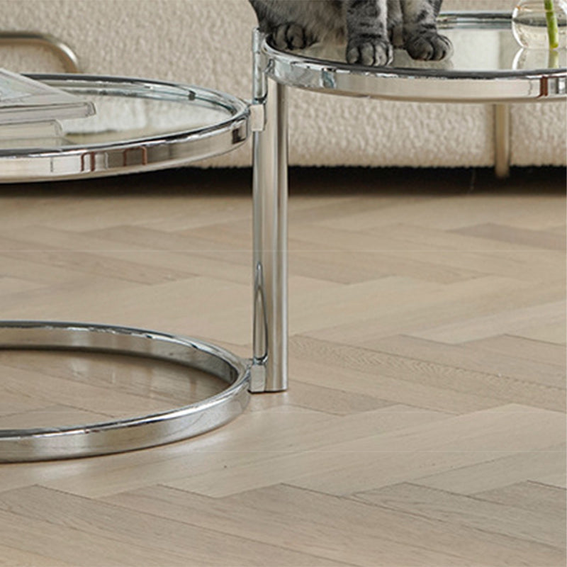 Round with Metal Accents Coffee Table Extendable Modern Glass Cocktail Table Clearhalo 'Coffee & Accent Tables' 'Coffee Tables' 'coffee_tables' 'furn' 'furn_coffee_tables' 'Furniture' 'furniture_coffee_tables' 'Living Room Furniture' 5001010