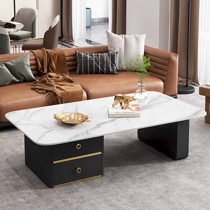 Modern Rectangular Slate Sled Coffee Table with Storage White Cocktail Table White Clearhalo 'Coffee & Accent Tables' 'Coffee Tables' 'coffee_tables' 'furn' 'furn_coffee_tables' 'Furniture' 'furniture_coffee_tables' 'Living Room Furniture' 5001018