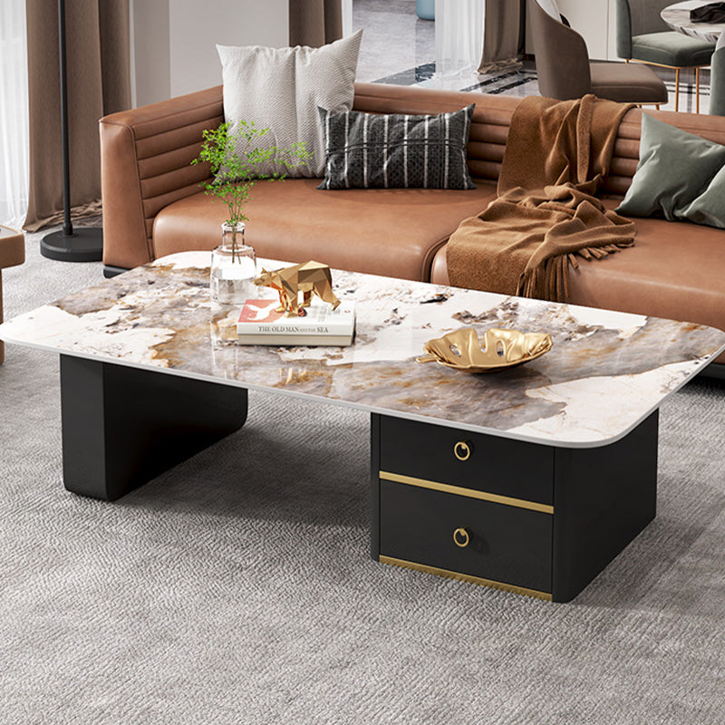 Modern Rectangular Slate Sled Coffee Table with Storage White Cocktail Table Pandora Gold Clearhalo 'Coffee & Accent Tables' 'Coffee Tables' 'coffee_tables' 'furn' 'furn_coffee_tables' 'Furniture' 'furniture_coffee_tables' 'Living Room Furniture' 5001019