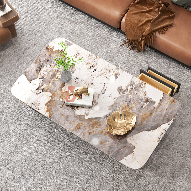 Modern Rectangular Slate Sled Coffee Table with Storage White Cocktail Table Clearhalo 'Coffee & Accent Tables' 'Coffee Tables' 'coffee_tables' 'furn' 'furn_coffee_tables' 'Furniture' 'furniture_coffee_tables' 'Living Room Furniture' 5001020