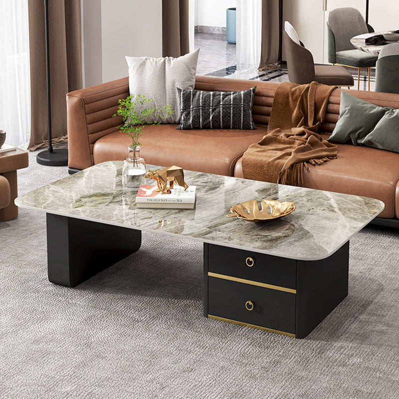Modern Rectangular Slate Sled Coffee Table with Storage White Cocktail Table Light Gray Clearhalo 'Coffee & Accent Tables' 'Coffee Tables' 'coffee_tables' 'furn' 'furn_coffee_tables' 'Furniture' 'furniture_coffee_tables' 'Living Room Furniture' 5001023
