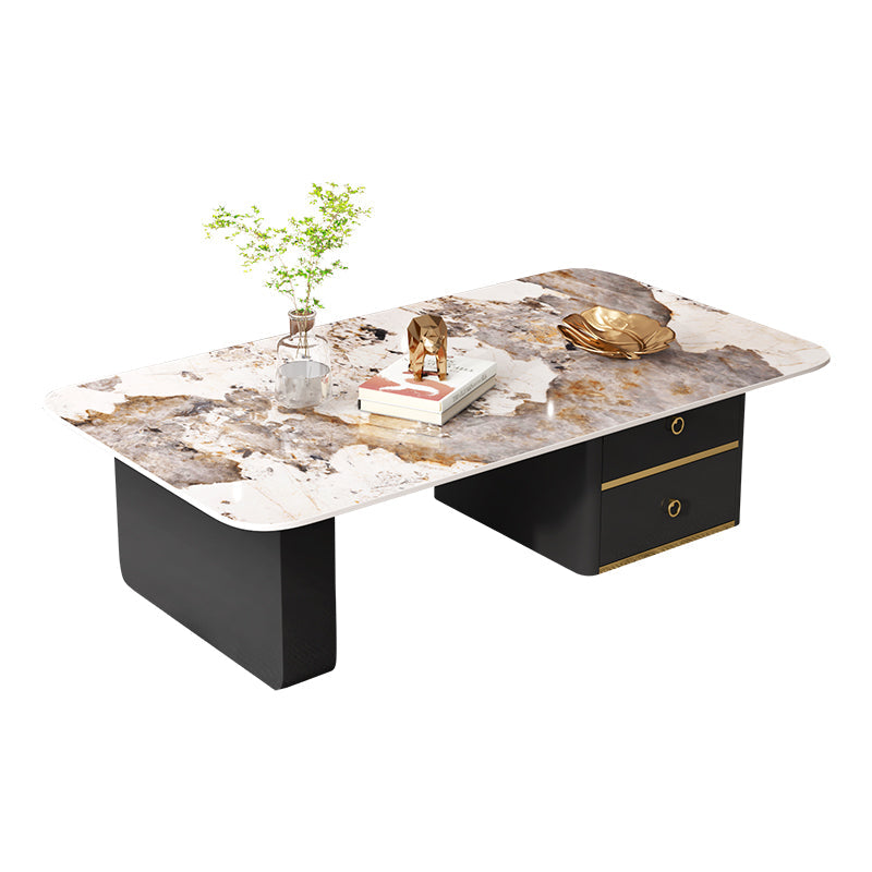 Modern Rectangular Slate Sled Coffee Table with Storage White Cocktail Table Clearhalo 'Coffee & Accent Tables' 'Coffee Tables' 'coffee_tables' 'furn' 'furn_coffee_tables' 'Furniture' 'furniture_coffee_tables' 'Living Room Furniture' 5001024