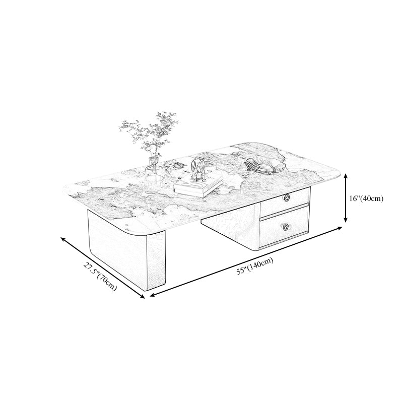 Modern Rectangular Slate Sled Coffee Table with Storage White Cocktail Table Clearhalo 'Coffee & Accent Tables' 'Coffee Tables' 'coffee_tables' 'furn' 'furn_coffee_tables' 'Furniture' 'furniture_coffee_tables' 'Living Room Furniture' 5001033