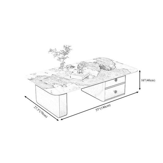 Modern Rectangular Slate Sled Coffee Table with Storage White Cocktail Table Clearhalo 'Coffee & Accent Tables' 'Coffee Tables' 'coffee_tables' 'furn' 'furn_coffee_tables' 'Furniture' 'furniture_coffee_tables' 'Living Room Furniture' 5001033