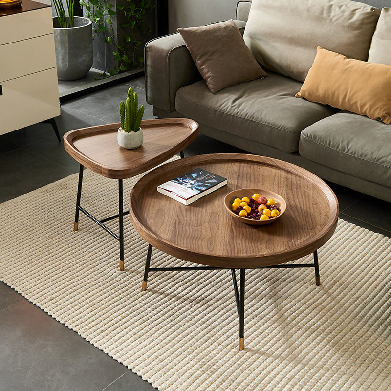 Nordic Round/Rectangle/Triangle Coffee Table Wood Cross Legs Cocktail Table 31.5"L x 31.5"W x 15"H + 23"L x 23"W x 18"H Clearhalo 'Coffee & Accent Tables' 'Coffee Tables' 'coffee_tables' 'furn' 'furn_coffee_tables' 'Furniture' 'furniture_coffee_tables' 'Living Room Furniture' 5001038