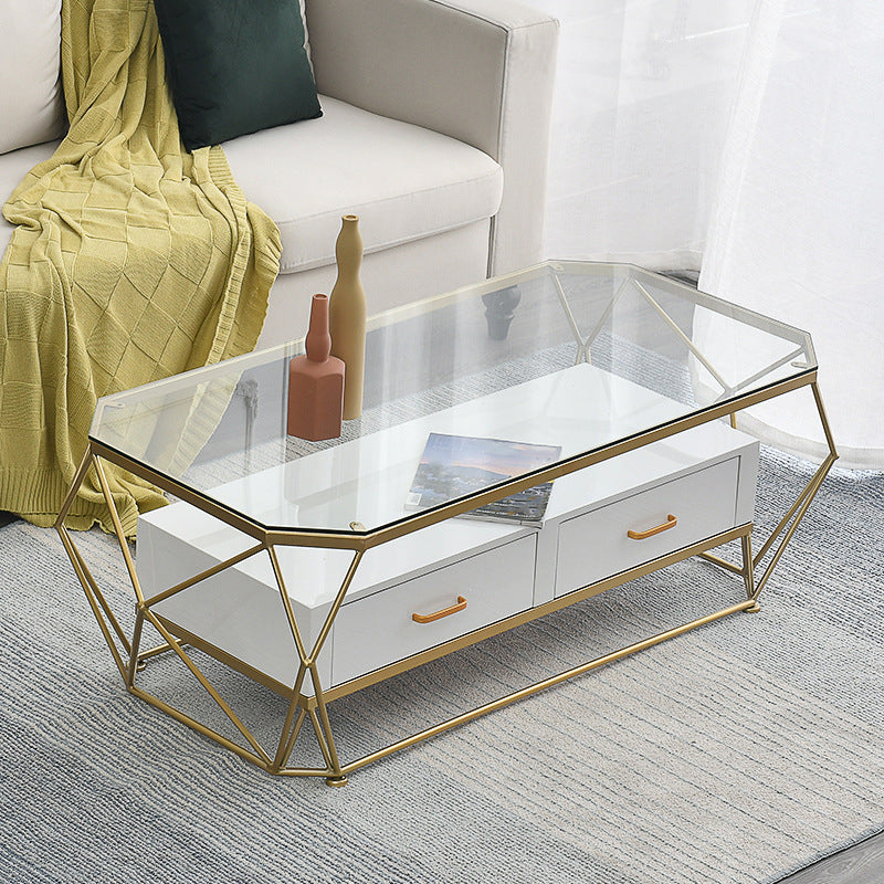 Modern Slate Geometric Coffee Table Gold Metal Frame Coffee Table with Storage Clearhalo 'Coffee & Accent Tables' 'Coffee Tables' 'coffee_tables' 'furn' 'furn_coffee_tables' 'Furniture' 'furniture_coffee_tables' 'Living Room Furniture' 5001101