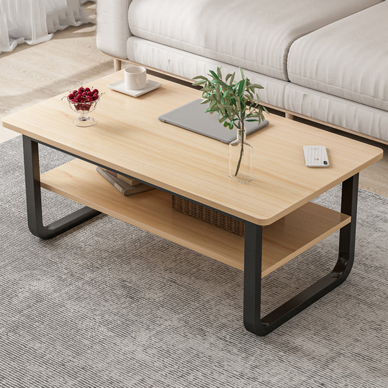Modern Style Rectangular Wood-based Craft Blue/white/wood Coffee Table 18"H x 31.5"L x 18"W Black Natural Clearhalo 'Coffee & Accent Tables' 'Coffee Tables' 'coffee_tables' 'Furniture' 'furniture_coffee_tables' 'Living Room Furniture' 5001118