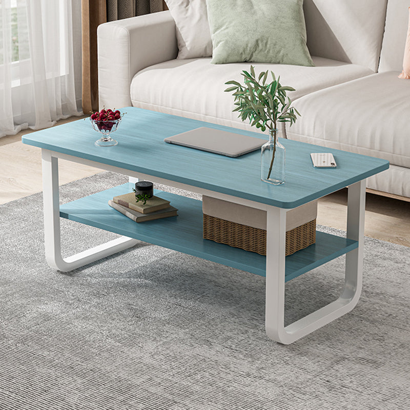 Modern Style Rectangular Wood-based Craft Blue/white/wood Coffee Table Clearhalo 'Coffee & Accent Tables' 'Coffee Tables' 'coffee_tables' 'Furniture' 'furniture_coffee_tables' 'Living Room Furniture' 5001120