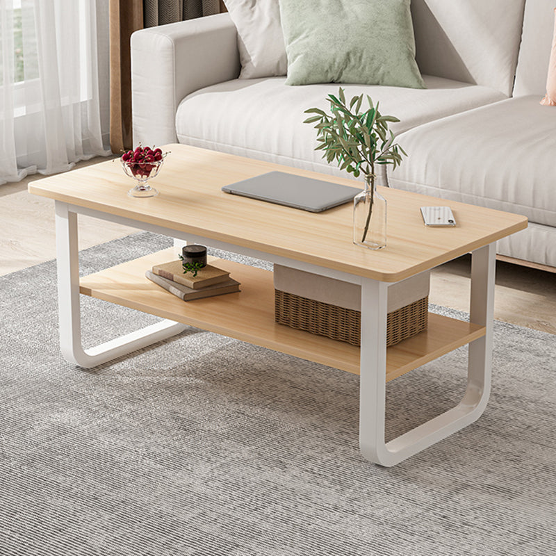 Modern Style Rectangular Wood-based Craft Blue/white/wood Coffee Table 18"H x 31.5"L x 18"W White Natural Clearhalo 'Coffee & Accent Tables' 'Coffee Tables' 'coffee_tables' 'Furniture' 'furniture_coffee_tables' 'Living Room Furniture' 5001123
