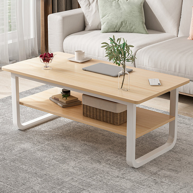 Modern Style Rectangular Wood-based Craft Blue/white/wood Coffee Table 18"H x 39.5"L x 24"W White Natural Clearhalo 'Coffee & Accent Tables' 'Coffee Tables' 'coffee_tables' 'Furniture' 'furniture_coffee_tables' 'Living Room Furniture' 5001128