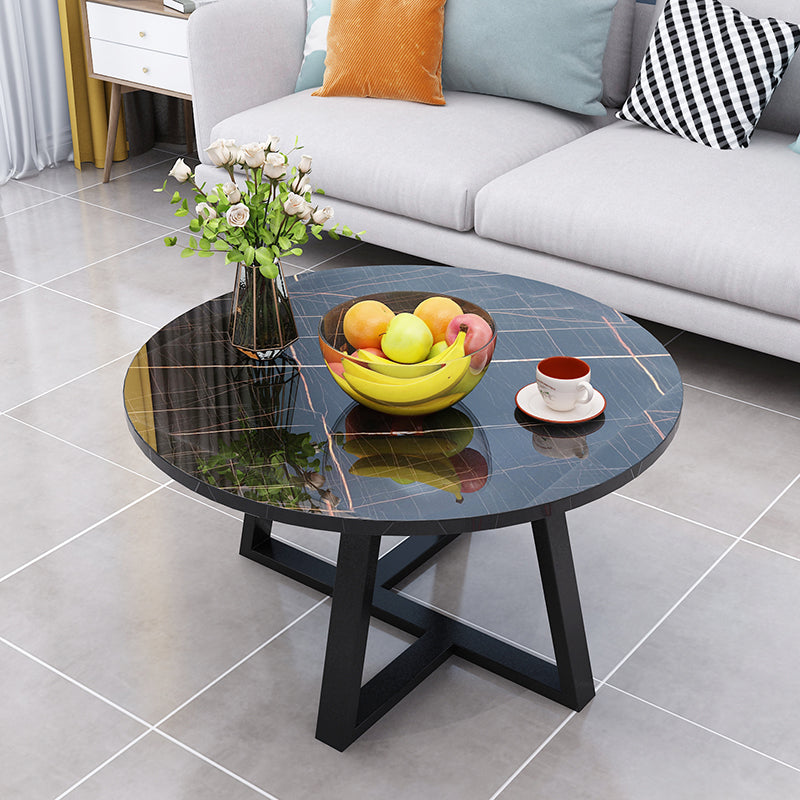 Modern Style White/black/wood/yellow/walnut Round Wood-based Craft Top Coffee Table 24"L x 24"W x 18"H Black Black Gold Clearhalo 'Coffee & Accent Tables' 'Coffee Tables' 'coffee_tables' 'furn' 'furn_coffee_tables' 'Furniture' 'furniture_coffee_tables' 'Living Room Furniture' 5001274