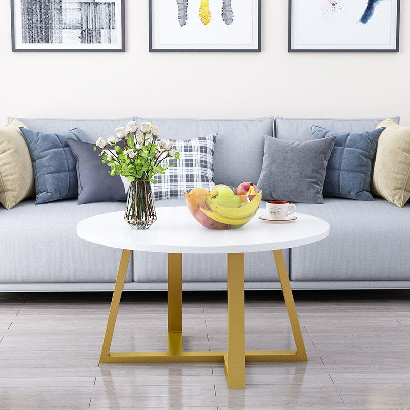 Modern Style White/black/wood/yellow/walnut Round Wood-based Craft Top Coffee Table 24"L x 24"W x 18"H Gold White Clearhalo 'Coffee & Accent Tables' 'Coffee Tables' 'coffee_tables' 'furn' 'furn_coffee_tables' 'Furniture' 'furniture_coffee_tables' 'Living Room Furniture' 5001287